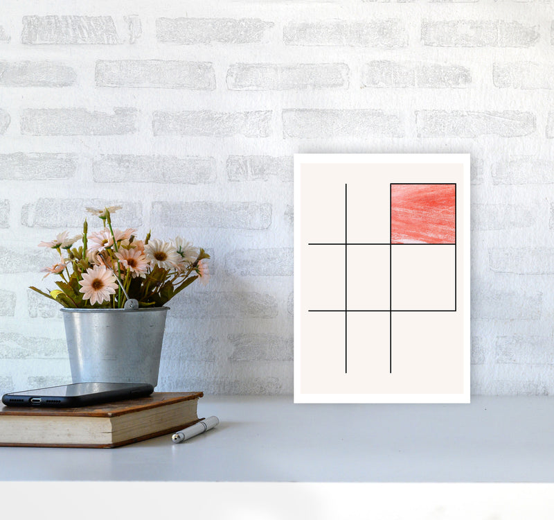 Abstract Red Crayon Geo 3 Modern Print A4 Black Frame