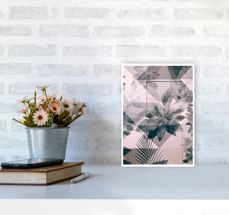 Abstract Retro Flower Pattern Modern Print A4 Black Frame