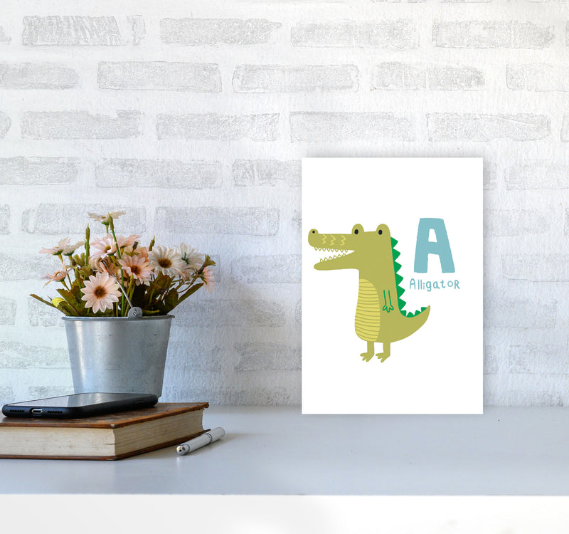 Alphabet Animals, A Is For Alligator Framed Nursey Wall Art Print A4 Black Frame