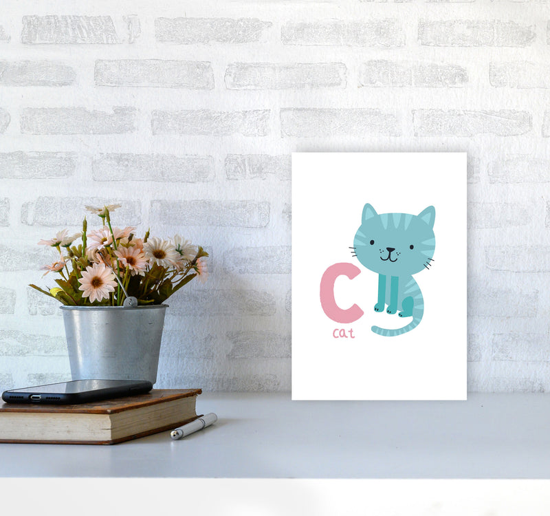 Alphabet Animals, C Is For Cat Framed Nursey Wall Art Print A4 Black Frame