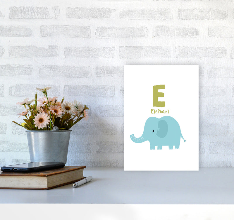 Alphabet Animals, E Is For Elephant Framed Nursey Wall Art Print A4 Black Frame