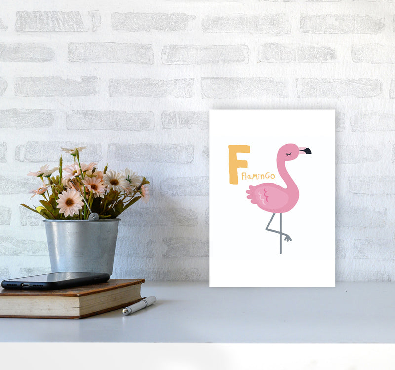 Alphabet Animals, F Is For Flamingo Framed Nursey Wall Art Print A4 Black Frame