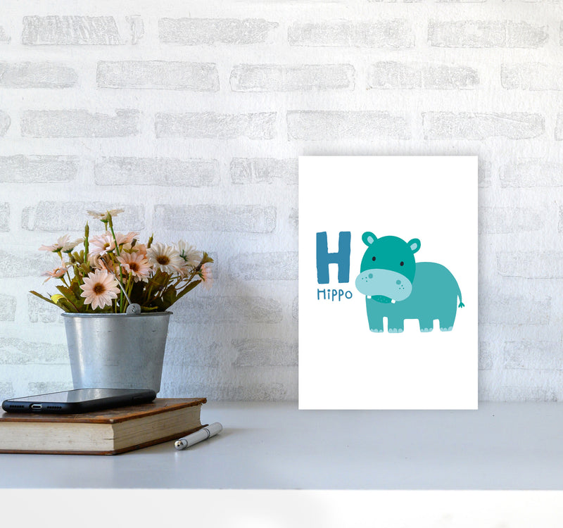 Alphabet Animals, H Is For Hippo Framed Nursey Wall Art Print A4 Black Frame