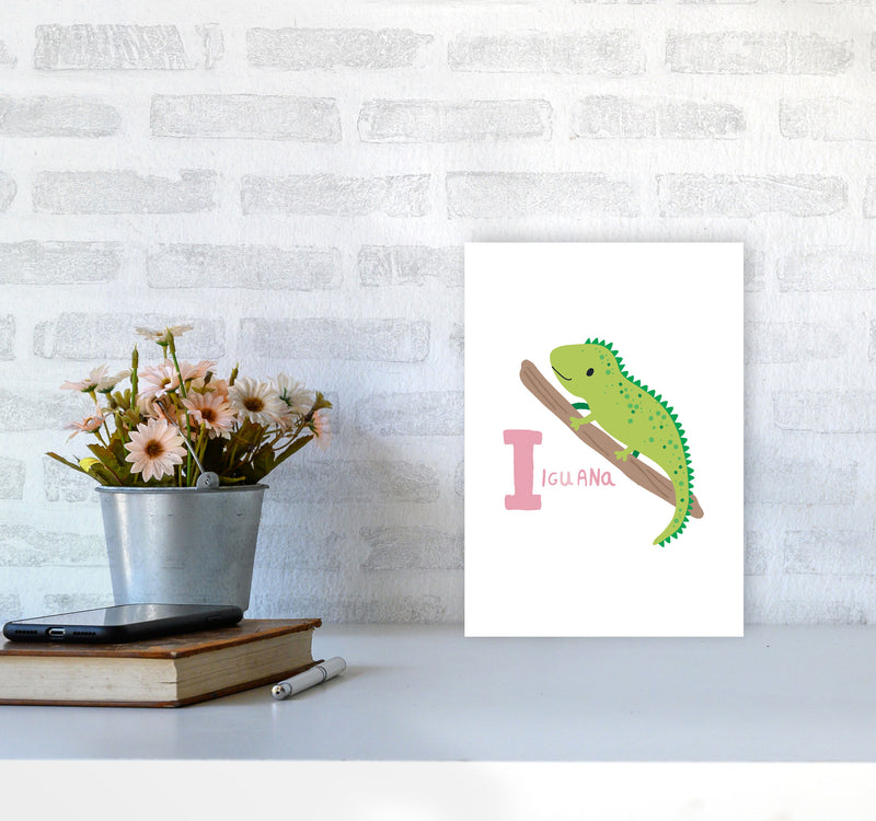 Alphabet Animals, I Is For Iguana Framed Nursey Wall Art Print A4 Black Frame