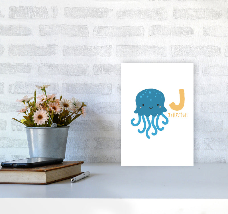 Alphabet Animals, J Is For Jellyfish Framed Nursey Wall Art Print A4 Black Frame
