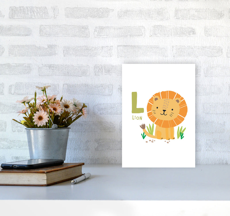 Alphabet Animals, L Is For Lion Framed Nursey Wall Art Print A4 Black Frame