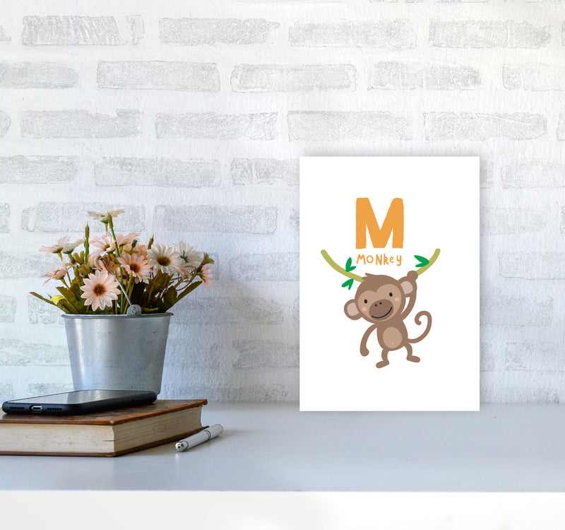 Alphabet Animals, M Is For Monkey Framed Nursey Wall Art Print A4 Black Frame