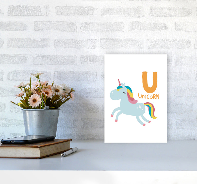 Alphabet Animals, U Is For Unicorn Framed Nursey Wall Art Print A4 Black Frame