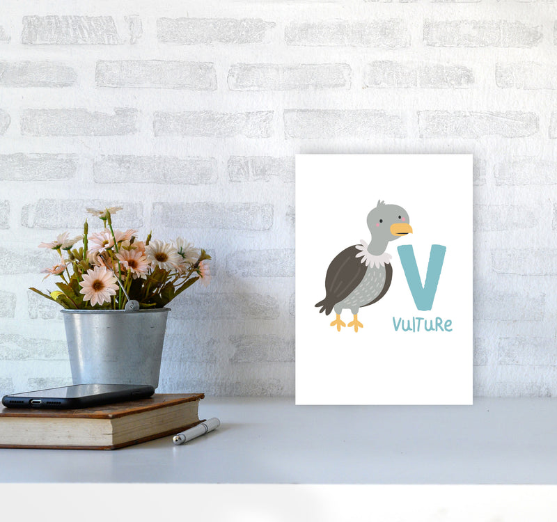 Alphabet Animals, V Is For Vulture Framed Nursey Wall Art Print A4 Black Frame