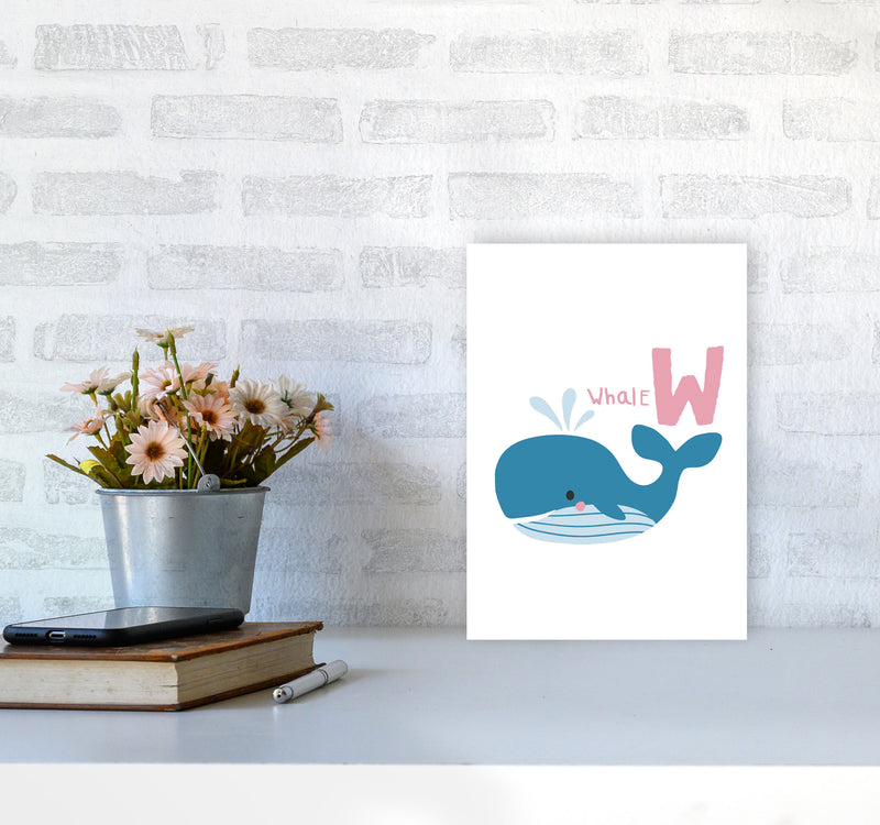 Alphabet Animals, W Is For Whale Framed Nursey Wall Art Print A4 Black Frame