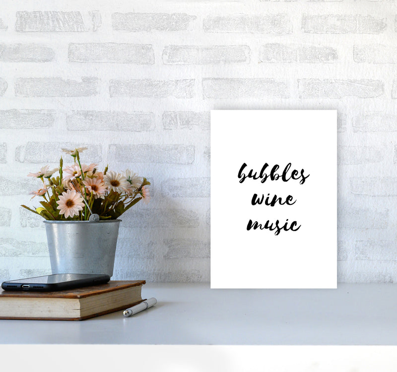 Bubbles Wine Music, Bathroom Framed Typography Wall Art Print A4 Black Frame