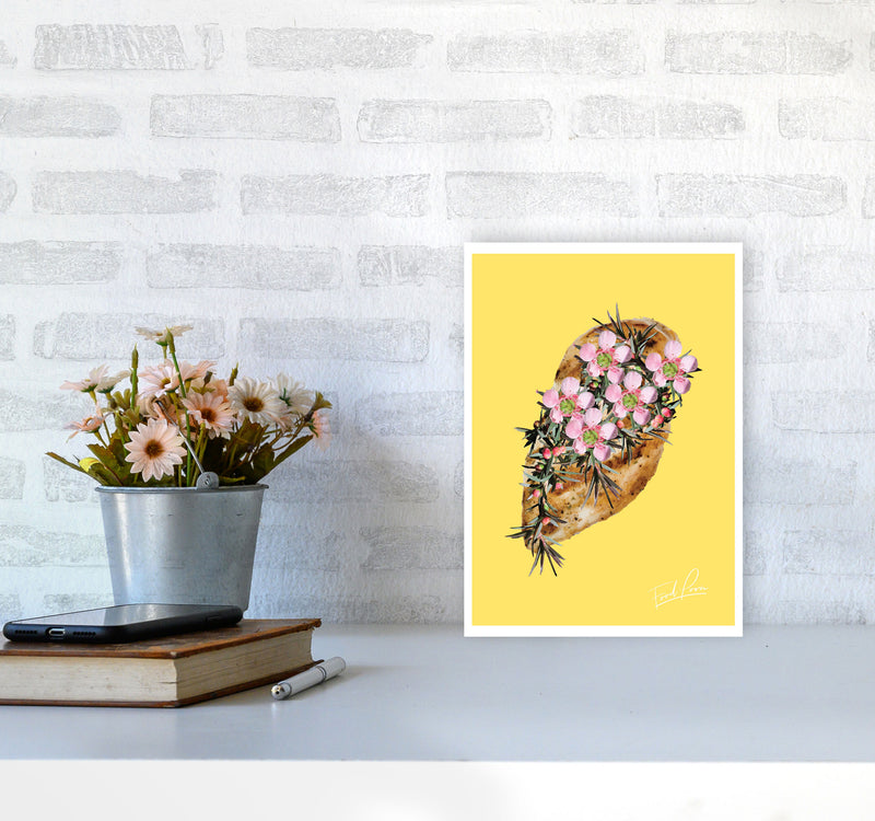 Yellow Chicken Food Print, Framed Kitchen Wall Art A4 Black Frame