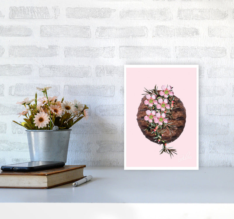 Pink Burger Floral Food Print, Framed Kitchen Wall Art A4 Black Frame