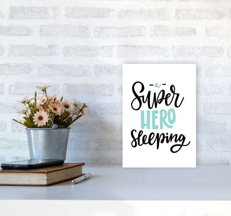 Superhero Sleeping Mint And Black Framed Nursey Wall Art Print A4 Black Frame