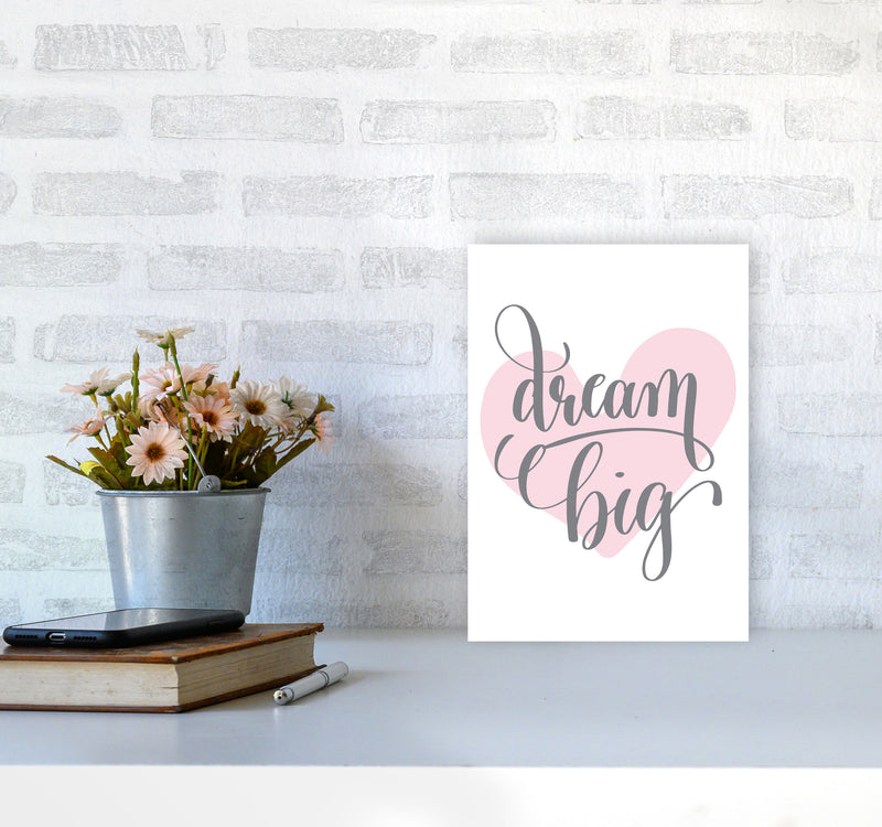 Dream Big Pink Heart Framed Nursey Wall Art Print A4 Black Frame