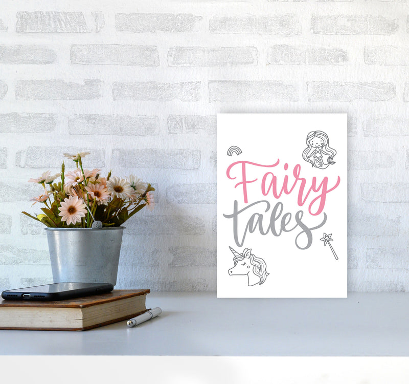 Fairy Tales Pink And Grey Framed Nursey Wall Art Print A4 Black Frame