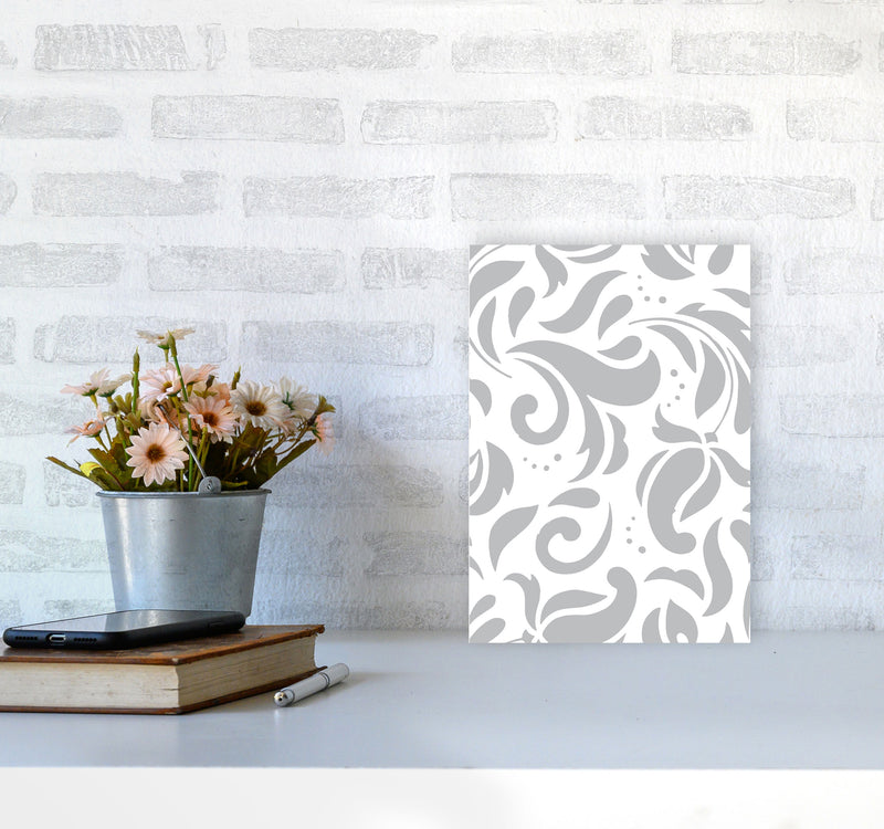 Grey Floral Pattern Modern Print A4 Black Frame