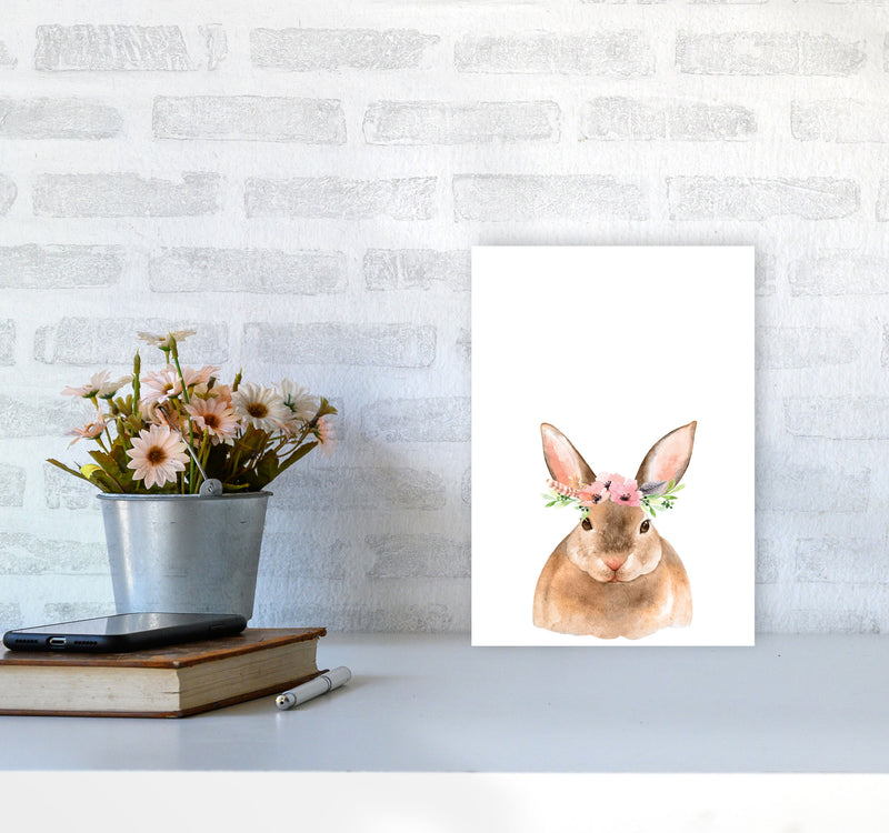 Forest Friends, Floral Cute Bunny Modern Print Animal Art Print A4 Black Frame