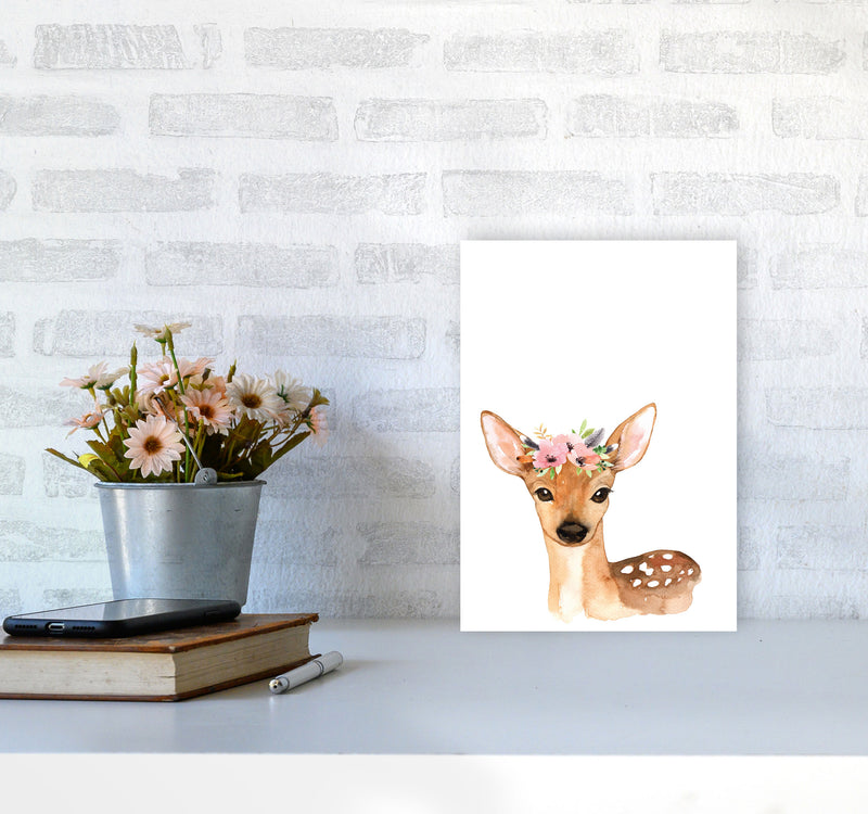 Forest Friends, Floral Cute Deer Modern Print Animal Art Print A4 Black Frame
