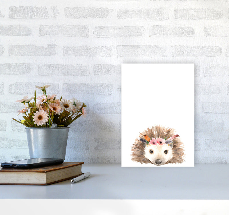 Forest Friends, Floral Cute Hedgehog Modern Print Animal Art Print A4 Black Frame