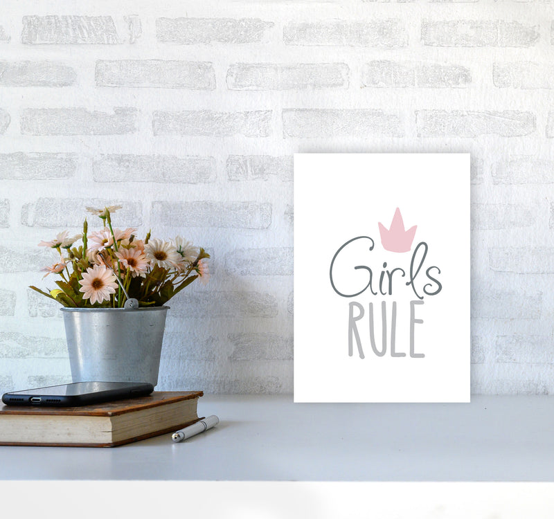 Girls Rule Framed Nursey Wall Art Print A4 Black Frame