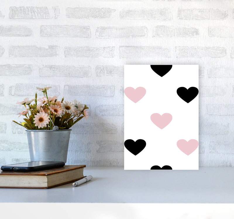 Pink And Black Hearts Modern Print A4 Black Frame