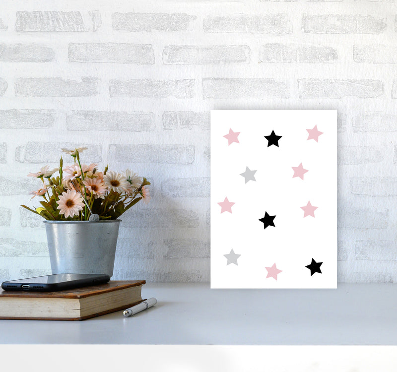 Pink Black And Grey Stars Modern Print A4 Black Frame