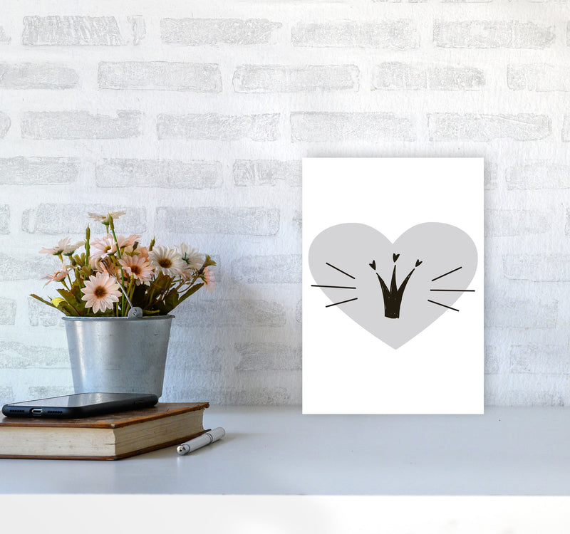 Crown With Grey Heart Framed Nursey Wall Art Print A4 Black Frame