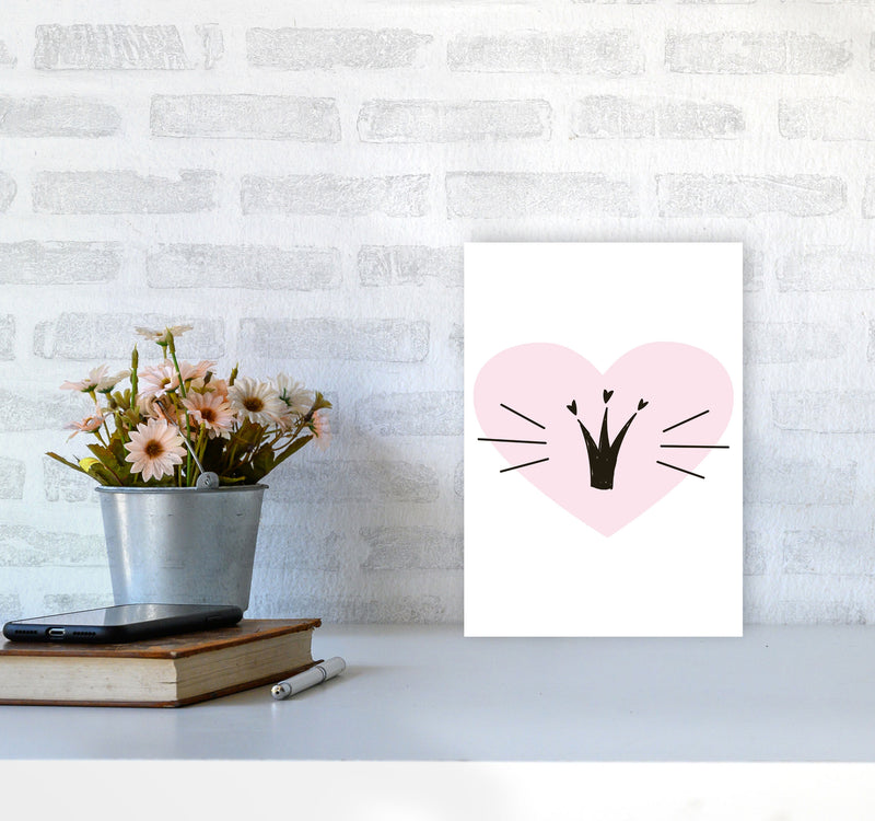Crown With Pink Heart Framed Nursey Wall Art Print A4 Black Frame
