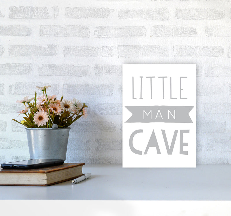 Little Man Cave Grey Banner Framed Nursey Wall Art Print A4 Black Frame