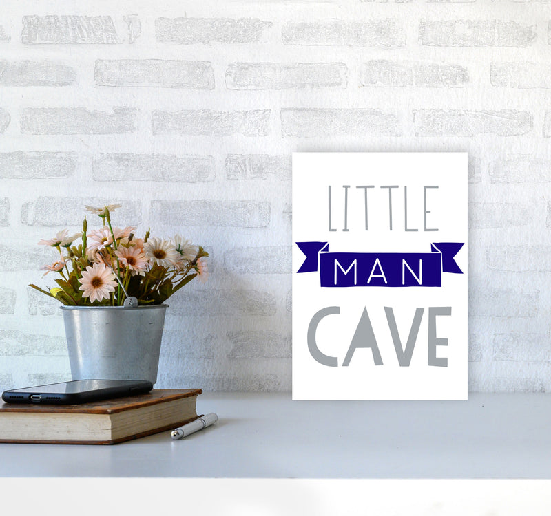 Little Man Cave Navy Banner Framed Nursey Wall Art Print A4 Black Frame