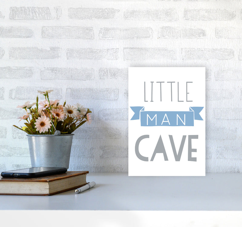 Little Man Cave Blue Banner Framed Nursey Wall Art Print A4 Black Frame