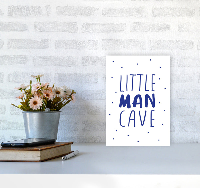 Little Man Cave Navy Dots Framed Nursey Wall Art Print A4 Black Frame