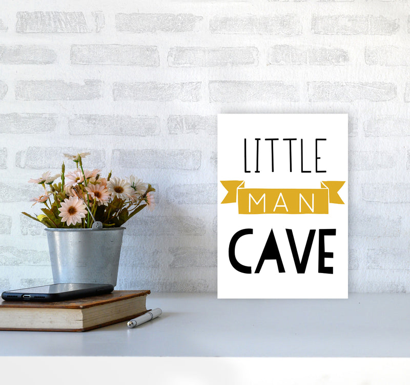 Little Man Cave Mustard Banner Framed Nursey Wall Art Print A4 Black Frame