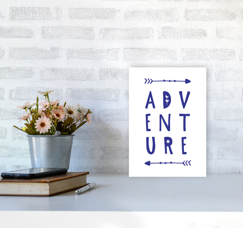 Adventure Navy Framed Typography Wall Art Print A4 Black Frame
