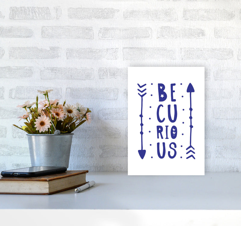 Be Curious Navy Framed Typography Wall Art Print A4 Black Frame
