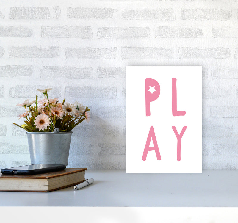 Play Pink Framed Typography Wall Art Print A4 Black Frame
