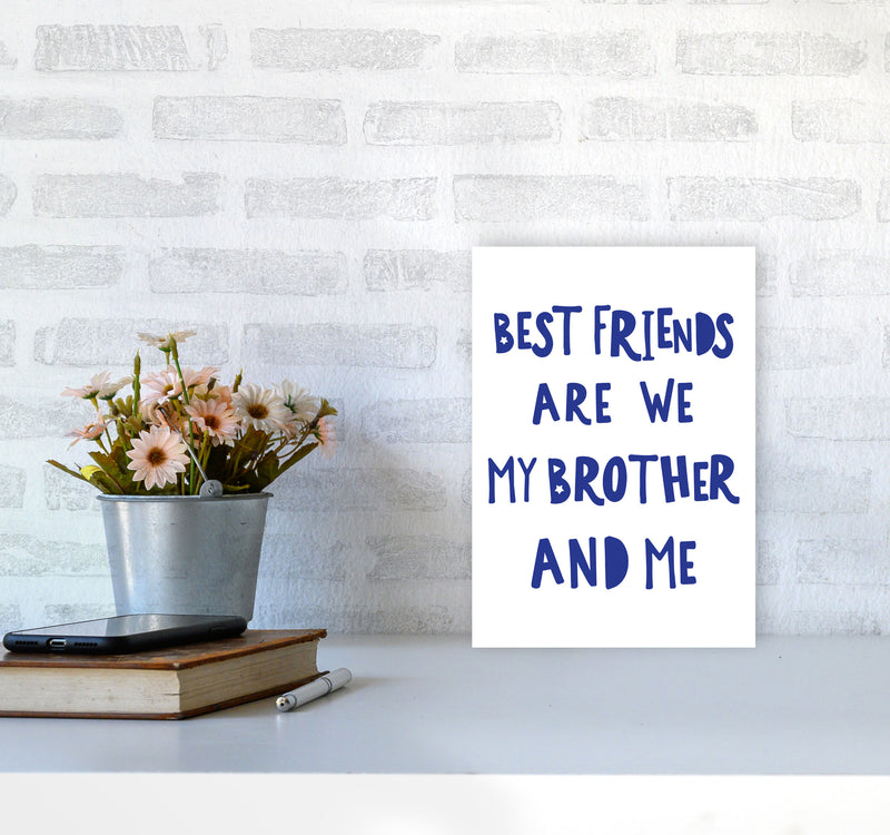 Brother Best Friends Navy Framed Nursey Wall Art Print A4 Black Frame