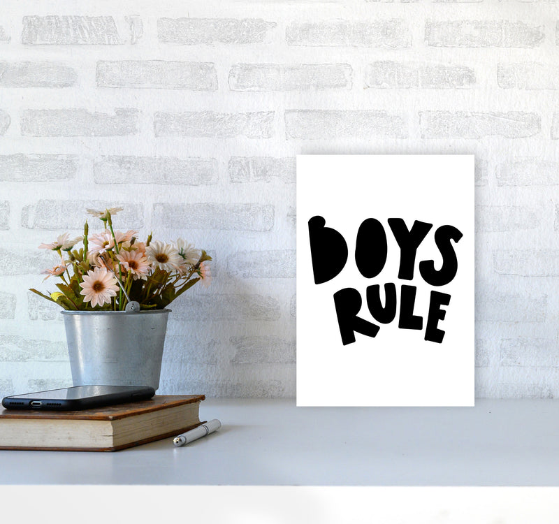 Boys Rule Black Framed Nursey Wall Art Print A4 Black Frame