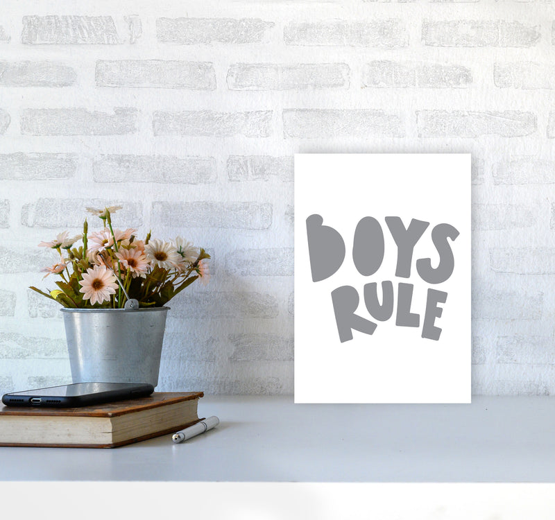 Boys Rule Grey Framed Nursey Wall Art Print A4 Black Frame