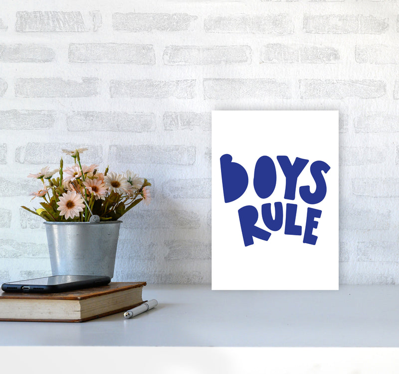 Boys Rule Navy Framed Nursey Wall Art Print A4 Black Frame