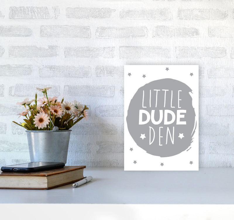 Little Dude Den Grey Circle Framed Nursey Wall Art Print A4 Black Frame