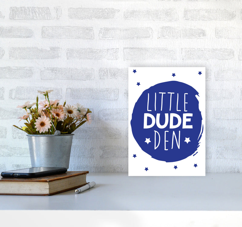 Little Dude Den Navy Circle Framed Nursey Wall Art Print A4 Black Frame