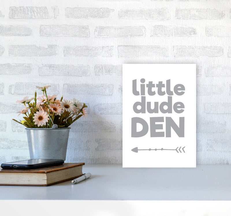 Little Dude Den Grey Framed Nursey Wall Art Print A4 Black Frame