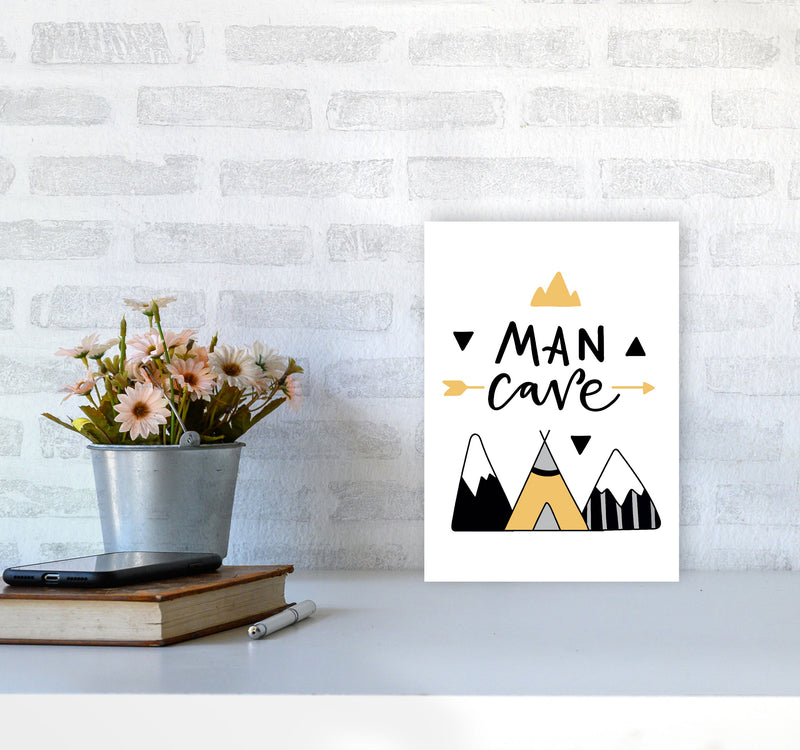 Man Cave Mountains Mustard And Black Framed Typography Wall Art Print A4 Black Frame