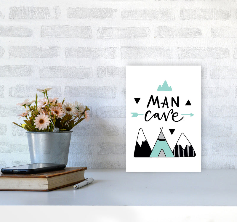 Man Cave Mountains Mint And Black Framed Typography Wall Art Print A4 Black Frame