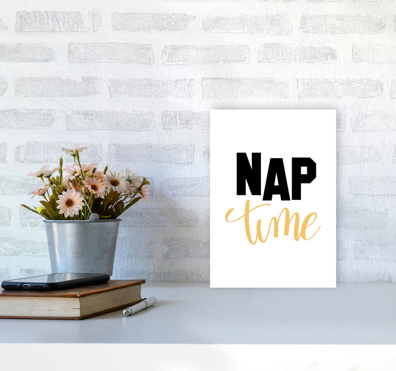 Nap Time Black And Mustard Framed Typography Wall Art Print A4 Black Frame