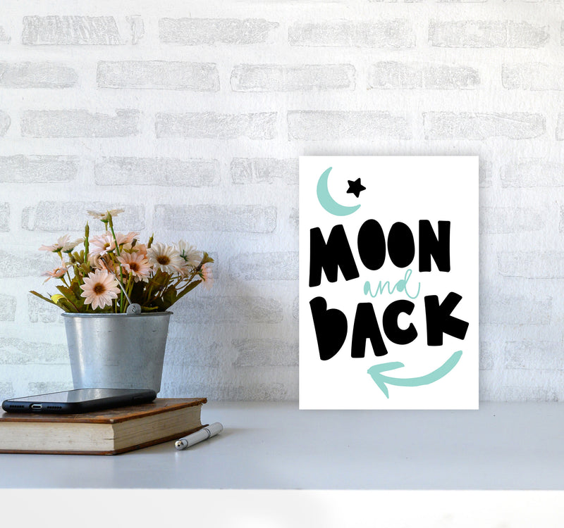 Moon And Back Black And Mint Framed Typography Wall Art Print A4 Black Frame