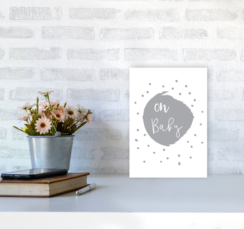 Oh Baby Grey Framed Typography Wall Art Print A4 Black Frame