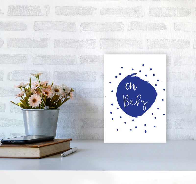 Oh Baby Navy Framed Typography Wall Art Print A4 Black Frame